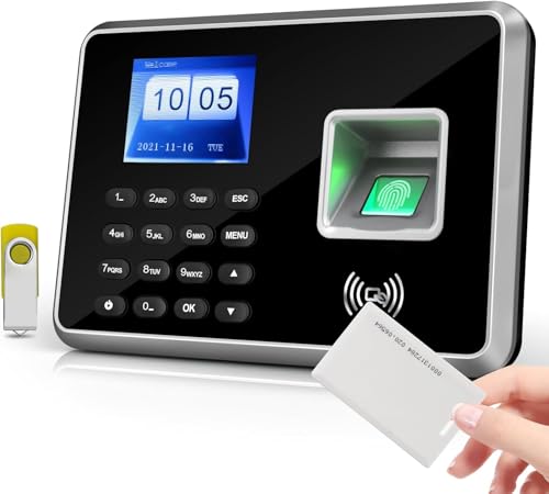 Bisofice A2 Zeiterfassung für Kleinbetriebe, Stempeluhr Zeiterfassung Mitarbeiter, Biometrischer Fingerabdruck-Passwort-Anwesenheits-Maschine, mit U-Disk, 1 Ausweis, Deutsche Systemsprache