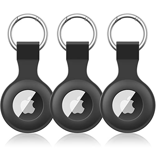 Wanme 3 Stück Hülle für Apple AirTag Anhänger mit Schlüsselanhänger, AirTags Silikon Tragbar Keyring Abdeckung, Schutzhülle für Apple AirTag Case Tracker (Schwarz+Schwarz+Schwarz)