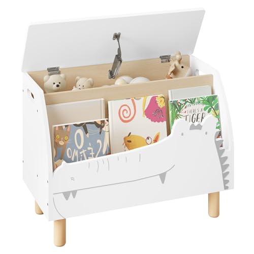 WOLTU Spielzeugkiste, Kindersitzbank mit Stauraum, Sitzbank für Kinder, Spielzeugtruhe mit Deckel, Spielkiste für Bücher Spielzeug, Krokodil-Design, 60x44x30 cm