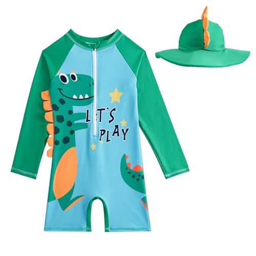 WYTbaby Baby Badeanzug Einteiler Langarm Uv Badebekleidung Mit Sonnenhut Uv Schutz für Baby Junge Mädchen 1-2 Jahre