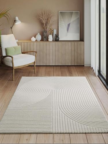 the carpet Everest - moderner Kurzflor Teppich Wohnzimmer Schlafzimmer mit Hoch-Tief-Effekt, 3D Effekt, hohe Flordichte und angenehm weich, Panglao Design, Creme, 80 x 150 cm