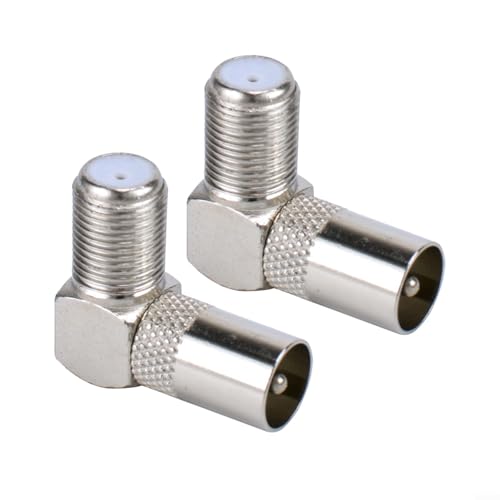 F-Buchse auf 9 5TV Stecker RF TV Antennenkabel rechtwinkliger Stecker-Adapter, Metallerzeugung, geringer Verlust, Gewinde-Design, 2/6 rechtwinkliger Stecker (2 Stück)