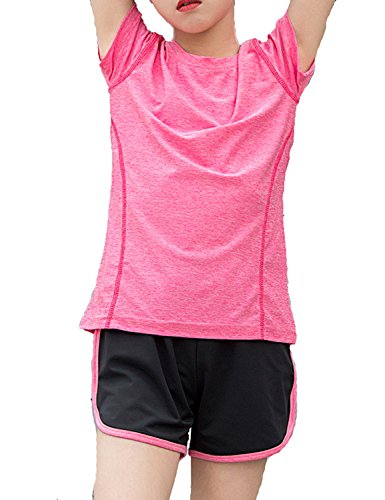 Echinodon Mädchen Sport-Set Schnelltrockend Shirt + Shorts Anzug für Yoga Jogging Training Rosa 120