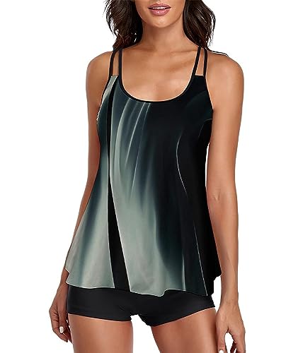 wihnsinop Tankini Damen Bauchweg Bademode Set Freizeit Badeanzug Tankinis Zweiteiler Sets Sommer Elegant Badeanzüge für Damen Oberteil mit Badeshorts
