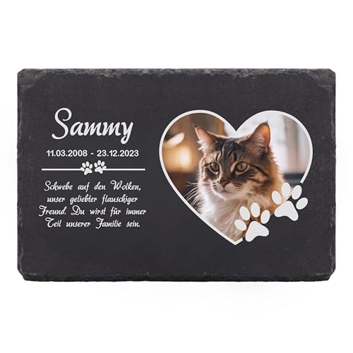LAUBLUST Personalisierte Grabplatte mit Name & Foto als Grabschmuck für Hund, Katze & andere Haustiere - Pfoten, 3 Größen | Schieferplatte mit Gravur als Tiergrabstein Deko & Tiere Grabtafel