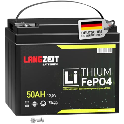 LANGZEIT LiFePO4 50Ah 12V Akku Lithium Batterie Wohnmobil Batterie Solarbatterie Lithium Eisenphosphat Akku Solar Bootsbatterie USV inkl. BMS