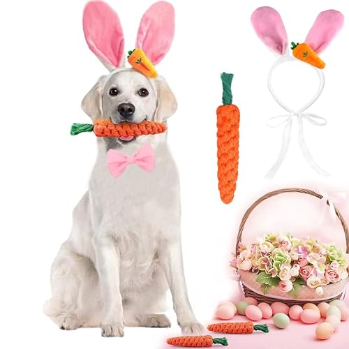 CEASELESLY Osterhunde-Stirnbänder,Hund Osterhase Kostüm,Karotte Haarband,Puppy Karotte Seil Spielzeug Geflochtene,Verstellbar Haustier Ostern Party Kostüm Zubehör für Hund Katze Welpen
