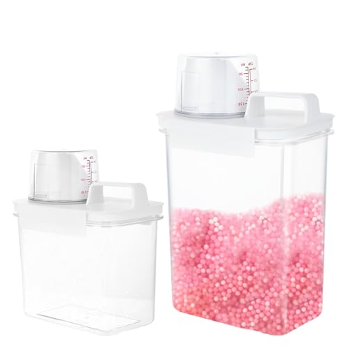Flearitzo 2 Stück Waschpulver Aufbewahrungsbox - Airtight Waschmittel Spender - Mehrzweck-Waschpulver-Spender mit Messbecher - Vorratsbehälter für Waschmittel (1100ml+1800ml)