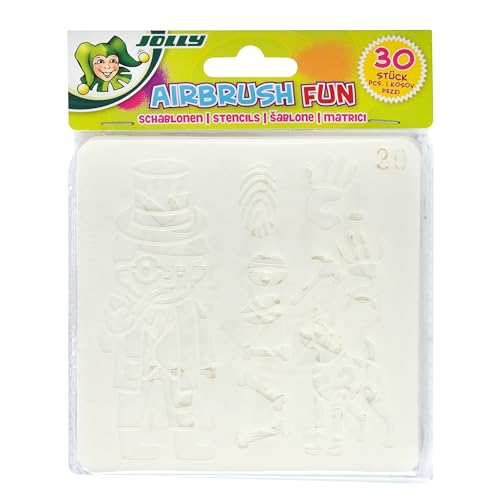 JOLLY Airbrush Schablone Set, 30 Stück, 13x13-Format, Kunststoff, Transparent, Vielseitige Motive, Wiederverwendbar
