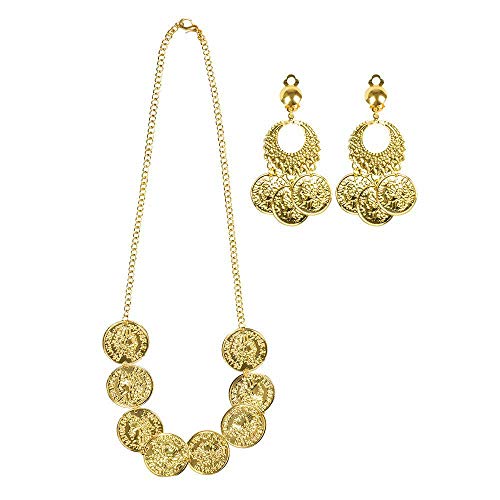 Boland 64510 - Schmuckset Bauchtänzerin, 3-teiliges Set, zwei Ohrringe und eine Halskette, Modeschmuck, Gold, Münzen, Belly Dance, Karneval, Mottoparty, Kostüm, Verkleidung, Tanzen, Bühne, Theater
