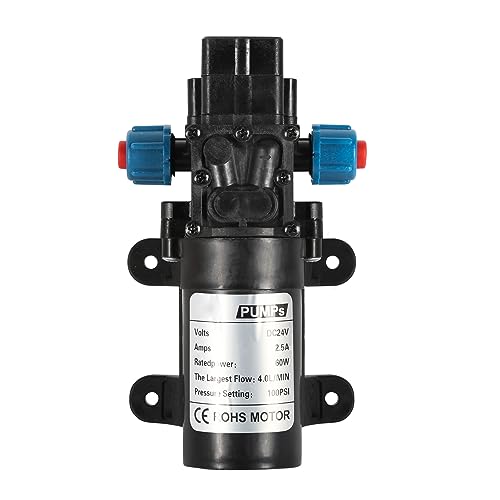 DEWIN Membranpumpe, Selbstansaugende Wasserpumpe Automatischer Schalter 4L/min Hochdruck Autowaschwassersprüher 24V 60W