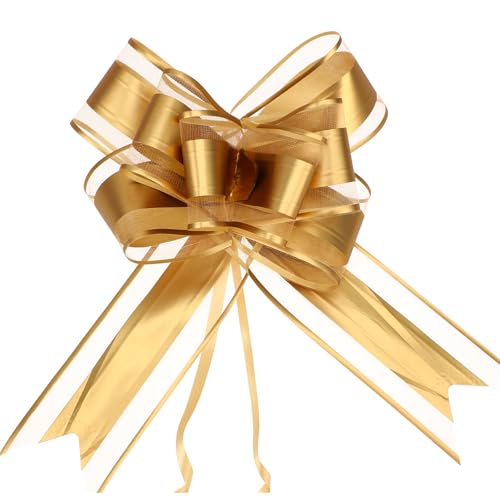 JJUNW 10 Stück Ziehschleife, Große Geschenk Schleife 14cm Bunt Pull Bögen Autoschleifen Geschenkschleifen Dekorative Schleifen für Geschenkverpackung Hochzeit Party Dekorationen Weihnachten (Gold)