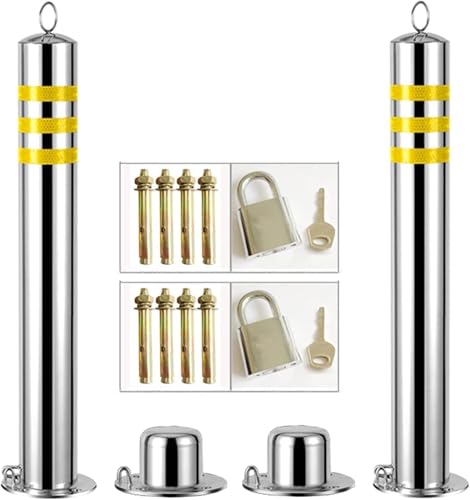 Edelstahl Auffahrt Sicherheitspfosten - 2 Pack Parkpoller mit Reflexstreifen, einfache Installation, rostbeständig, ideal für die Verkehrsregulierung