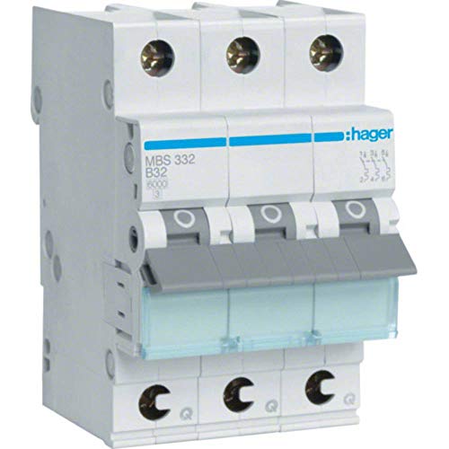 Hager Leitungsschutzschalter MBS332 Typ B 3P 3 Module (S) Leitungsschutzschalter (50/60Hz, -25-60°C, -25-80°C)