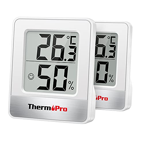ThermoPro TP49-2 Kleines digitales Hygrometer, Innen-Thermometer, Raumthermometer, Temperaturmonitor und Feuchtigkeitsmesser für den Komfort im Büro zu Hause, Reptilienthermometer, 2 Stück