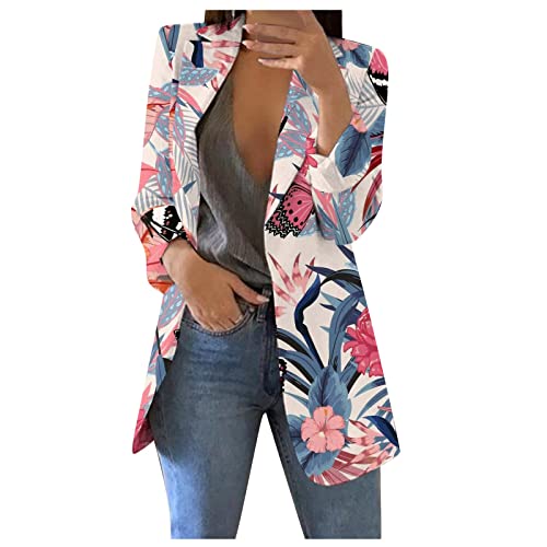 SCBFDI Blazer Für Damen Paisley Muster übergröße Leichte Cardigan Worker Mit Taschen mit Reverskrage Cardigans Unterdamen Langarm Slim Wintern Lässige Rosa