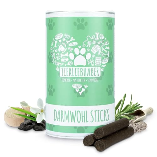 Tierliebhaber – Präbiotika Darmwohl Sticks Hunde fördert eine gesunde Verdauung | gegen verstopfte Analdrüsen – 100% natürliche Snacks mit Pﬂanzenkohle, Vulkanerde & Kräutern für Analdrüsenentleerung