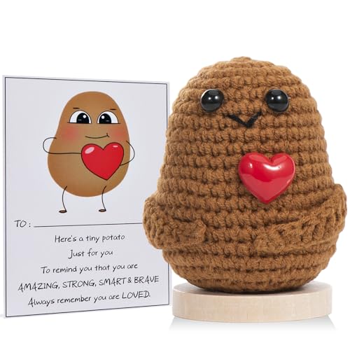 XBOCMY Pocket Hug Positive Kartoffel, Positive Potato Herzform Glücksbringer, Kreative Strickwolle Kartoffel Puppe mit Positiver Energiekarte, Geschenke für Mama