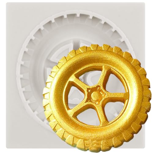 MINFEIDMS 3D Runde Reifen-Fondantform LKW Radform Silikonform für Zucker, Kuchen, Dekoration, Cupcake-Topper, Schokolade, Gummipaste, Süßigkeiten, Polymerton