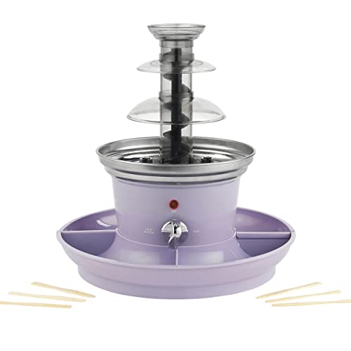 Petra PT3428PPVDEEU7 Schokoladenbrunnen 3 Etagen - Kaskadendesign, einfache Reinigung, Dip & Share Schokofontäne, umfasst 2 Obst/Snacks Tabletts & 100 Bambusspieße, Schokoladenfondue, 70–90 W, violett
