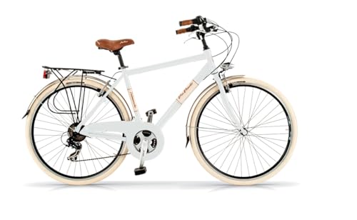 Via Veneto Bazam - Herrenfahrrad Elegance Man, 28 Zoll, 18-Gang-Schaltung, Größe 54, cremeweiß, Retro Vintage Aluminium City Bike | VV615AM