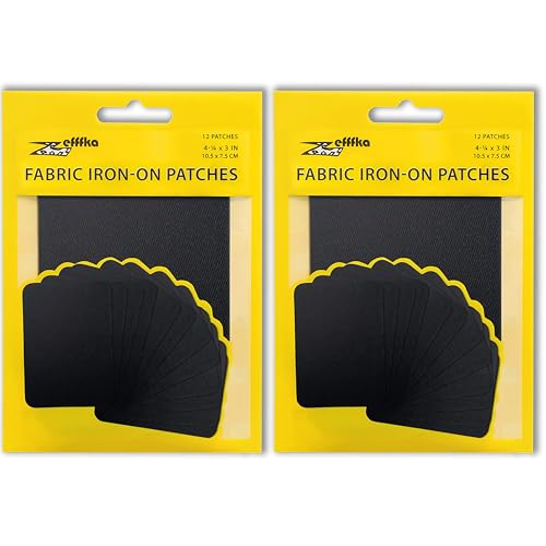 ZEFFFKA 2PACK Kleider-Flicken zum Aufbügeln für Innen und Außen Stärkster Kleber 100% Baumwolle schwarz Farben Reparatur-Dekorationsset 12 Stück Größe 3" x 4-1/4" (7,5 cm x 10,5 cm)