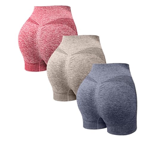 Fitness-Shorts für Damen, Scrunch Butt – Fitness-Shorts für Damen, 3er-Pack, Sport-Shorts, Größe 38, Urlaubsshorts, Größe 44, knielang, Laufshorts, fließende Sommershorts, lockere Shorts, Coords