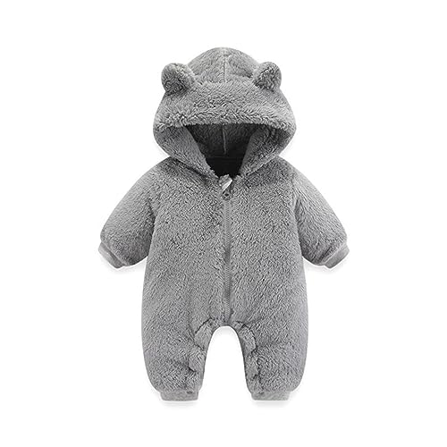 Baby Winter Overall Mit - Unisex Baby Weihnachten Strampler Flanell Schlafoverall Kinder Jumpsuit mit Bärenohr Neugeborenen Jungen Mädchen Dino Löwe kostüm Kinder Kleinkind Mädchen (Grey, 0-3 Months)
