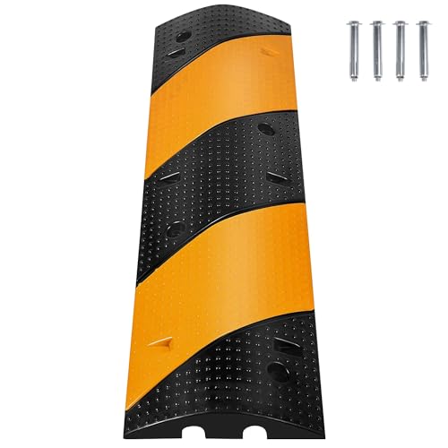 Nisorpa Rubber Speed Bump Heavy Duty Modular Driveway Speed Bump 2-Kanal-Kabel Protector Rampen Gummi Geschwindigkeit Buckel für Einfahrt Parkplatz Garage 22.000 LBS Laden, 40 × 12 × 2,4 Zoll