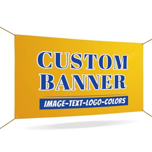 LLLGSH Personalisierte Banner - Banner selbst gestalten für den Innen- und Außenbereich - Banner mit Logo, Text, Foto, Passen Sie Ihr Geburtstagsfeiern, Abschlussfeiern, Festivalveranstaltung