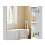VASAGLE Spiegelschrank, Badezimmerschrank, Aufbewahrungsschrank mit 3 Türen, fürs Badezimmer, 15 x 60 x 55 cm, mit verstellbaren Regalebenen, modern, weiß BBK22WT