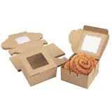Belle Vous Braune Kraftpapier Geschenkboxen für Gebäck mit Sichtfenster (50Stk) – 10,16x10,16x5,7cm Karton Box Verpackung – Cupcake Schachtel Einweg Pappschachtel für Kekse, Kuchen, Dessert, Geschenke