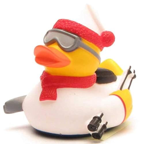 Duckshop I Badeente Skifahrer - weiß I Quietscheente I L: 8,5 cm I Quietscheentchen I Geschenk für Wintersportler I Präsent Sammler