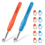 Häkelnadel-Set, 10mm+9mm Häkelnadel Set Zum Häkeln Und Stricken Ergonomische Häkelnadeln, größe Häkelnadeln, Häkelnadeln zum Häkeln von Garn, extra lange Stricknadeln für Anfänger