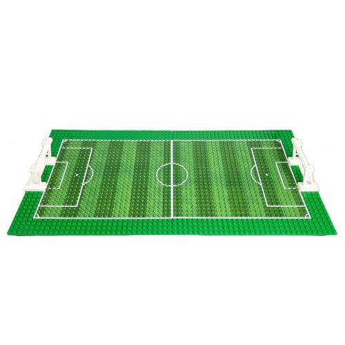 MASUSE Fussballstadion Baustein mit Grundplatte und Fußballtor, DIY Fußball Bausteine Zubehör Kit für Mini Figuren