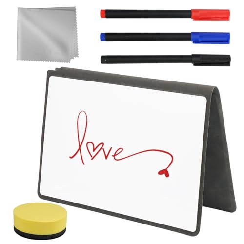 Mini Whiteboard A5, 24x16.5 cm Beidseitig Abwischbar Kleines Whiteboard Notizbuch A5 Tragbar mit 3 Markern und 1 Whiteboardtuch und 1 Schwammtafelradierer für Büro, Schule und Zuhause