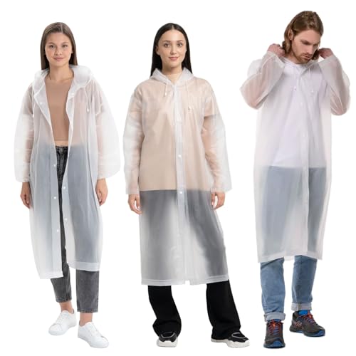 3 Stück Regenponcho EVa Regenjacke mit Kaputze Wasserdicht Transparent Regencape Faltbar Regen Poncho Regenumhang Einheitsgröße Regenmantel Regenbekleidung für Fahrrad Erwachsene Herren Damen