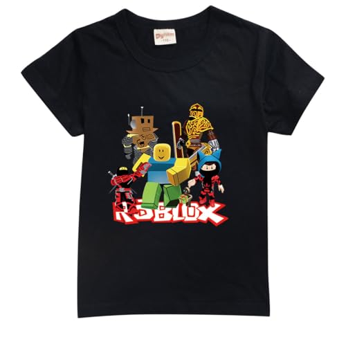 Roblox T-Shirt Sommer Jungen Mädchen Schwarz Sweatshirt für Kinder und Teens 3-12 Jahre Gamer Fans Kleidung Geschenke, Schwarz , 146