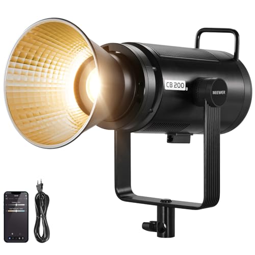 NEEWER CB200B 210W LED Videoleuchte Studiolicht mit 2,4G/APP Fernbedienung,Ganzmetall COB Bi-Color Studio Dauerlicht Bowens Halterung 90000Lux/1m 2700K-6500K CRI/TLCI97+ 12 Effekte für Porträt