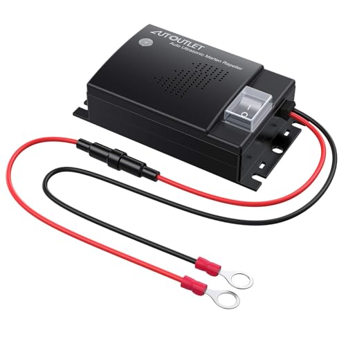 AUTOUTLET Marderschreck Auto, Ultraschall Töne Marderabwehr Marderschutz KFZ Zubehör, Anschluss an 12V Autobatterie, mit Arbeitsanzeigelichte, Aktualisierte Version-Verlängerungslinie 50cm NEU