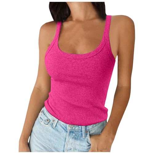 2025 - Damen Spaghettiträger U-Ausschnitt Geripptes Tank Top Schmal geschnittenes Baumwoll-Camisole Basic Ärmelloses Lagenshirt Pullover Damen Wolle Warm (S)
