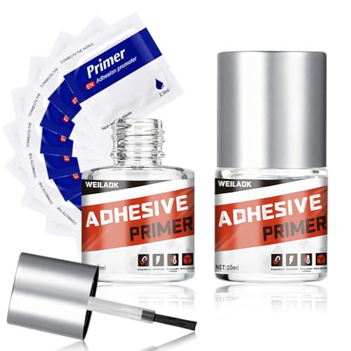 WEILAOK Haftvermittler, Haftgrundierung, Haltbarer Universal Primer, Haftgrund Vorbehandlung, Primer Adhesive für Doppelseitiges Klebeband, Kunststoff, Metall, Industriekleber, Sekundenkleber, 10ml*2