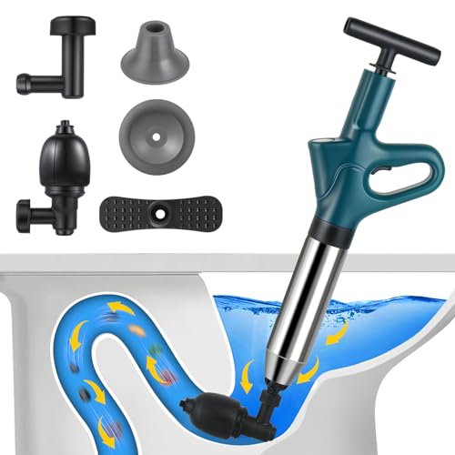 Druckluft Rohrreinigerm, Pressluft Rohrreiniger mit Vier Saugnäpfen, Rohrreinigungspumpe mit Luftdruckanzeige für Waschbecken, Bodenablauf, Toiletten, Rohrverstopfung