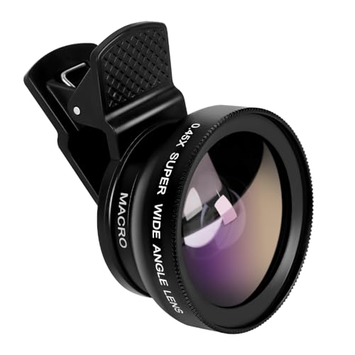 2 In 1 Handy Objektiv für Handy 15X Makro Objektiv Handy & 0.45X Weitwinkelobjektive Handy Kamera Objektiv Linse Kit Lens Set für Handykamera für Meisten Handys Tablets | Schwarz