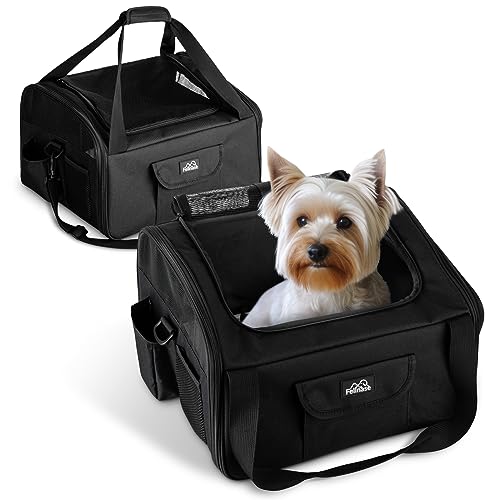 FELLNASE Hundebox Auto Katzen Transporttasche - Das Wohlfühl Hotel für Hund u. Katze - Flugzeug zugelassene Hunde Transportbox Tasche + Staufach 40 x 34 x 25 cm I faltbar Transport Tragetasche