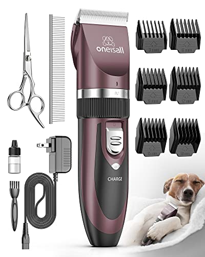 oneisall Leise Hundeschermaschine Profi Schermaschine Hund Katze Tierhaarschneidemaschine Elektrische Hundetrimmer Schnurlosen Haarschneidemaschine(Rosa)
