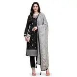 Trendmalls Damen Satin Baumwolle Stickerei Salwar Anzug Set Kurta Hose mit Dupatta Schwarz, Schwarz, Medium