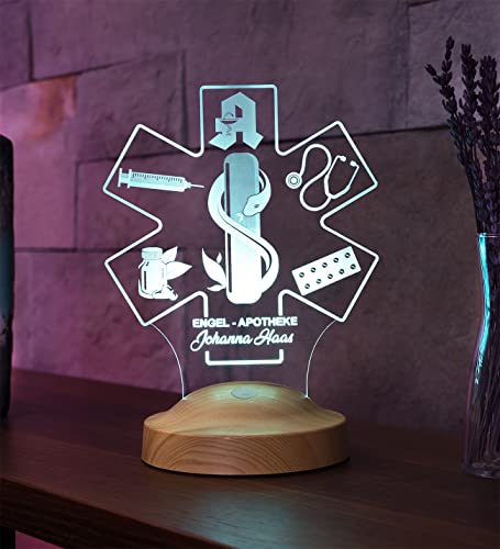 Geschenkelampe Apothekerin Personalisierte mit Namen Gravur Geschenke 3D Led Lampe Abschiedsgeschenk für Arbeitskollegen Kollegin Name Arbeit Praxis