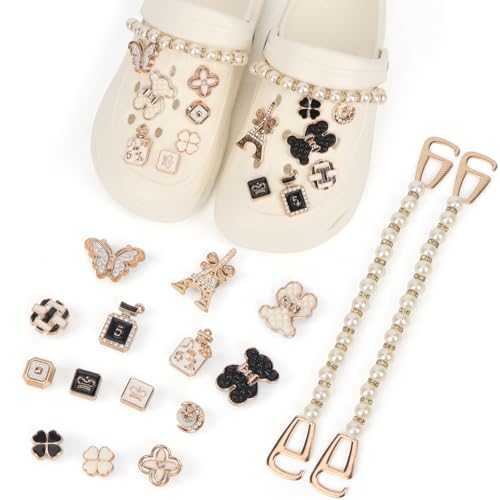 OWill 16 Stück Schuh Charms Gold Emaille Schmuckherstellung Charms DIY Abnehmbare Anstecker Glitzer Schuhanstecker für Mädchen Frauen Kinder