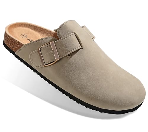 BULLIANT Hausschuhe Herren Komfort Clogs Pantoffeln Sandalen Krankenschuhe Arbeitsschuhe Unisex für Männer Frauen mit gepolstertem Kork-Fußbett(Kamel-44 EU)